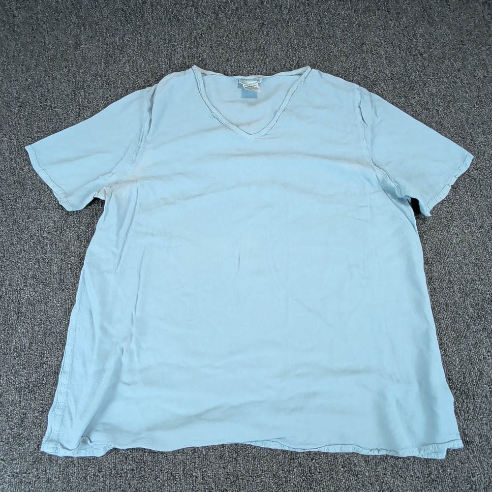 Ghost Womens V-Neck Top Large 100% Viscose Blue Vintage England Crinkle Relaxed